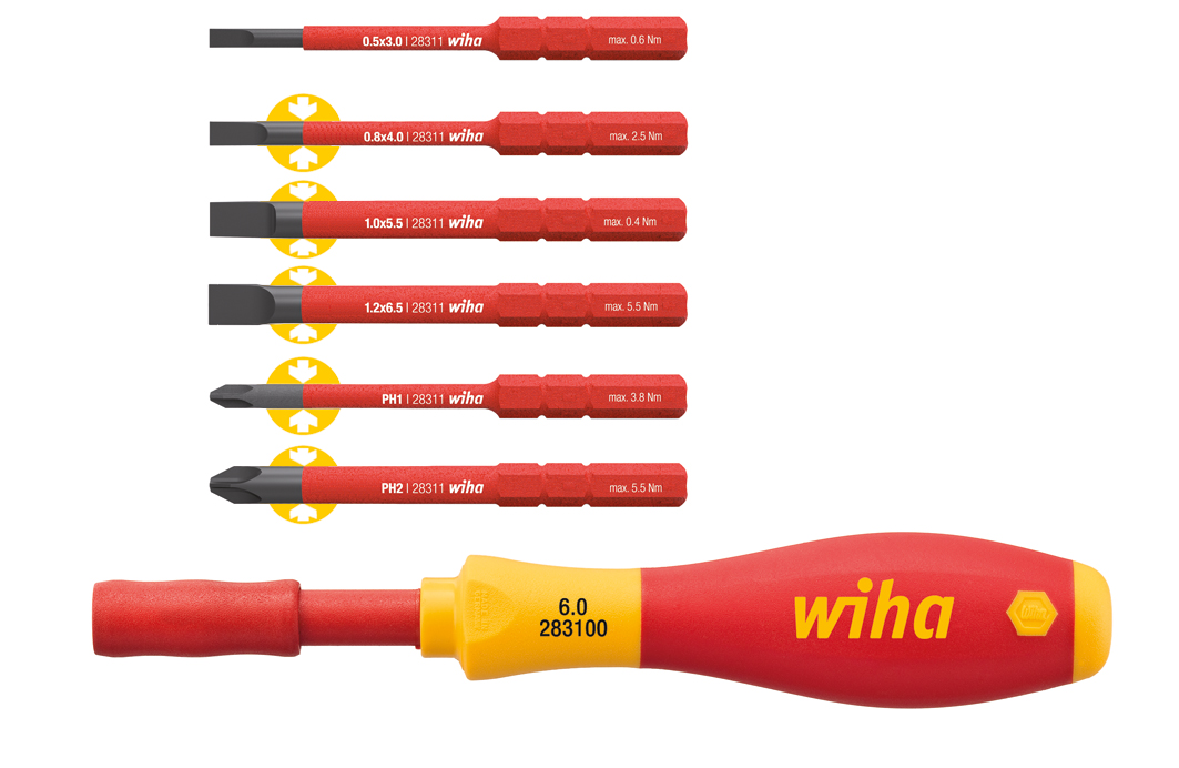 Wiha SoftFinish® slimVario Komplet bitova sa drškom, za el. instalacije, ravni/ krstasti PH, 7 ko