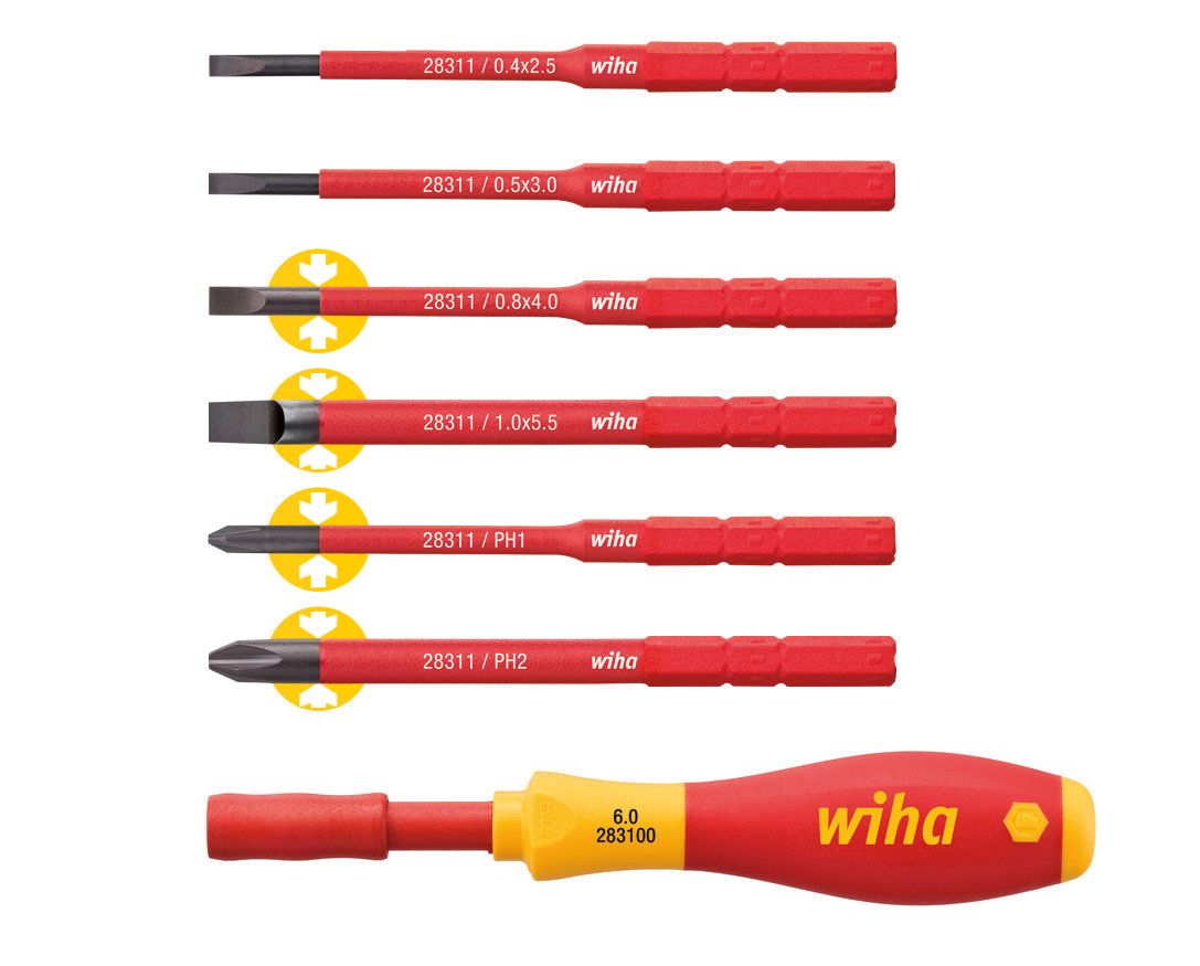 Wiha SoftFinish® slimVario Komplet bitova sa drškom, za el. instalacije, ravni/ krstasti PH, 7 ko